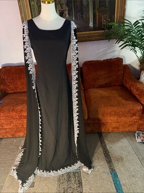 SHEIN Black Maxi Dress with White Lace Trim